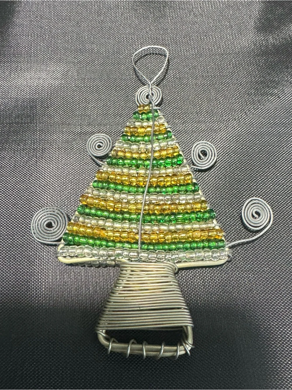 South African Handmade Christmas Tree Beaded Flat Ornament, Wire And Beads
